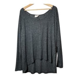 Universal Thread Dark Gray Knit Top Size XXL Wide Neck Henley Ribbed